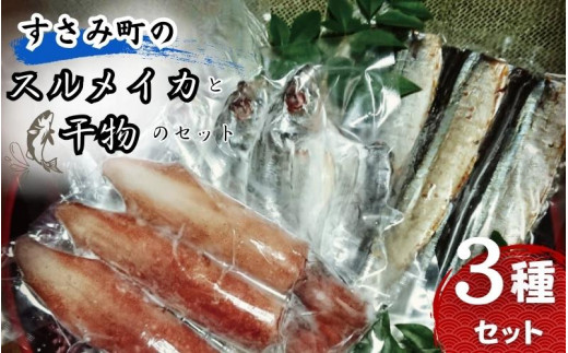すさみ町のスルメイカと干物のセット(スルメイカ×1匹 、干物×6枚【あじ開き×3 、さんまみりん干し×3 】)/ いか スルメ するめいか アジ 鯵 サンマ 秋刀魚  詰め合わせ【gyg217】和歌山県