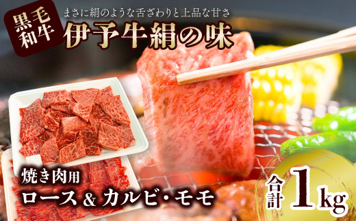黒毛和牛 伊予牛 絹の味  ★焼肉食べ比べセット★ 焼肉用 1s (ロース500g、 カルビ・モモ 500g) (冷凍) 愛媛県西条市 青野精肉店  | 黒毛和牛 A4〜A5 お肉 牛肉 焼肉 ロース カルビ 国産肉