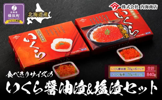 【新物】令和7年産 食べきりサイズのいくら醤油漬&塩漬セット 合計840g |北海道 様似町 いくら イクラ 塩イクラ 塩 醤油イクラ 醤油 お取り寄せ おつまみ グルメ北海道様