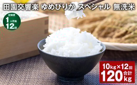 【1ヶ月毎12回定期便】田園交響楽ゆめぴりかスペシャル 無洗米 10kg 計120kg北海道北広島市327000米・パン白米