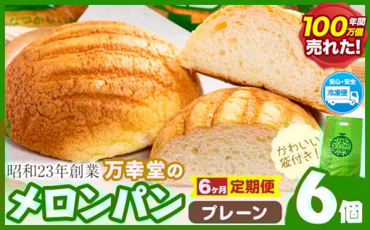 【6ヶ月定期便】パン メロンパン 冷凍 プレーン 6個 手土産 おすそ分け スイーツ パン ギフト 菓子パン 万幸堂 《お申し込み月の翌月から出荷開始》熊本県 荒尾市  ベーカリー おやつ 個包