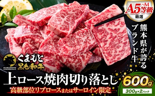 牛肉 A4〜A5等級 黒毛和牛 切り落とし くまもと黒毛和牛 上 ロース 焼肉 600g 《7-14日以内に出荷予定(土日祝除く)》熊本県 荒尾市 上ロース 焼肉用 黒毛和牛 ステーキ 焼肉 肉 お肉 和牛 A5 A4 300