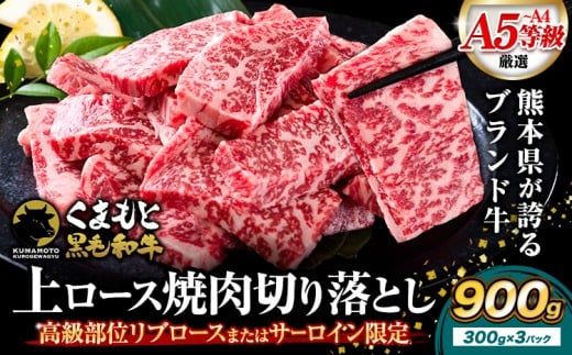 牛肉 A4〜A5等級 黒毛和牛 切り落とし くまもと黒毛和牛 上 ロース 焼肉 900g 《7-14日以内に出荷予定(土日祝除く)》熊本県 荒尾市 上ロース 焼肉用 黒毛和牛 ステーキ 焼肉 肉 お肉 和牛 A5 A4 300