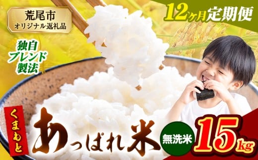 【12ヶ月定期便】熊本県産 くまもとあっぱれ米 ブレンド米 15kg 熊本県産 ふるさと納税 無洗米 精米 米 こめ ふるさとのうぜい コメ お米 おこめ《1月から出荷開始》熊本県荒尾市420000米・パ