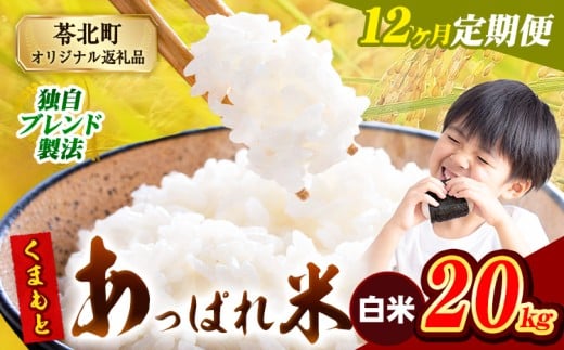 【12ヶ月定期便】熊本県産 くまもとあっぱれ米 ブレンド米 20kg 熊本県産 ふるさと納税 白米 精米 米 こめ ふるさとのうぜい コメ お米 おこめ《1月から出荷開始》熊本県荒尾市558000米・パン