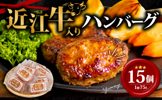 【12月発送】 近江牛 入り ハンバーグ 75g×15個 1125g 冷凍 ギフト 肉 お取り寄せ 黒毛和牛 贈答用 ごはんのお供 三大和牛 近江小判 惣菜 ブランド おかず 贈り物 自宅用 滋賀県 竜王町 岡喜 ふ