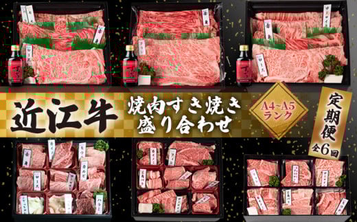 近江牛 食べ比べ 定期便 6ヶ月 焼肉 すき焼き 盛り合わせ 冷凍 シャトーブリアン A4 A5 ( 近江牛 サーロイン フィレ ヘレ 肩ロース 希少部位 ミスジ クラシタ イチボ ヒウチ ササバラ ラムシン