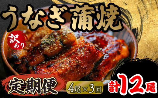 定期便 3回 訳あり うなぎ 蒲焼き 4尾 150g以上 × 4本入 計600g 以上 ( 鰻 3ヶ月 定期 さんしょう たれ セット 本格 うなぎ 4匹 冷凍 鰻 蒲焼 うな丼 うな重 ひつまぶし 人気 惣菜 海鮮 贈答用 プレ