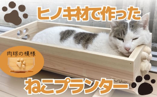 【小サイズ】 ねこ 桧 プランター 木製プランター 猫 プランター 小物入れ セット 手 (斜め) の 模様 サイズ 小 寄せ植え 室内 屋内 室内用 猫のベッド 木製 プランター  ペットベッド  猫ベッ
