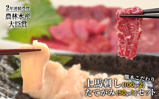 馬刺し 上赤身 ブロック 国産 熊本肥育 冷凍 生食用 たれ付き(100g×2)+たてがみセット(50g×1) 肉 期間限定 絶品 牛肉よりヘルシー 馬肉 予約 平成27年28年 農林水産大臣賞受賞 熊本県大津町《90