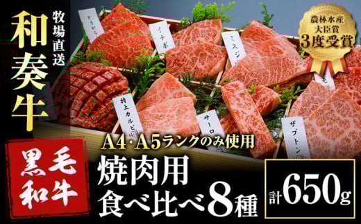 厳選 くまもと黒毛和牛 焼肉用食べ比べ8種 650g《30日以内に出荷予定(土日祝除く)》熊本県 大津町 くまもと黒毛和牛 和牛焼肉LIEBE 厳選部位 希少部位 特上カルビ サーロイン ザブトン 上モモ