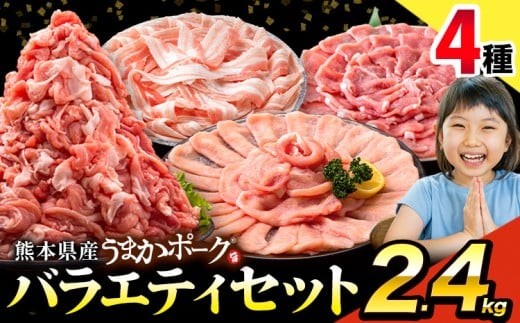 \畜産農家応援/豚肉 うまか ポーク バラエティ セット 2.4kg 豚肉 しゃぶしゃぶ 切り落とし 豚ロース バラ 豚バラ スライス 以上 定期便 真空 お楽しみセット 不揃い 数量限定 簡易包装 冷