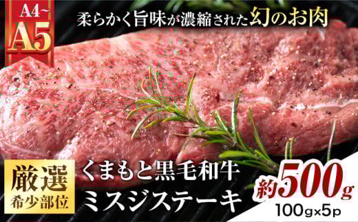 【厳選希少部位】【A4〜A5】くまもと黒毛和牛 ミスジステーキ 約500g(100g×5p) 《30日以内に出荷予定(土日祝除く)》熊本県 大津町 黒毛和牛 肉 お肉 和牛 牛 牛肉 A5 A4 希少部位 ステーキ MEAT PLUS