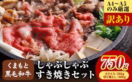 訳あり 【A4〜A5】くまもと 黒毛和牛 しゃぶしゃぶ すき焼き 750g セット《30日以内に出荷予定(土日祝除く)》熊本県 大津町 黒毛和牛 肉 お肉 和牛 A5 A4 小分け MEAT PLUS熊本県大津町12500肉牛肉