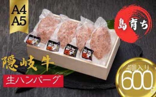 【隠岐牛 プレミアム生ハンバーグ 4個】 600g 天然塩付 島生まれ島育ちのブランド黒毛和牛 隠岐牛 黒毛和牛 ハンバーグ 牛肉 肉 A4 A5 ブランド牛 父の日 母の日 バーベキュー ギフト 冷凍 個