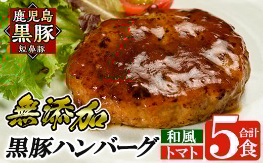 a007 鹿児島黒豚「短鼻豚」無添加ハンバーグセット合計5個! 【鹿児島ますや】 姶良市 国産 鹿児島県 肉 豚 豚肉 総菜 冷凍ハンバーグ おかず 和風 トマトソース 温めるだけ 簡単 個包装 小