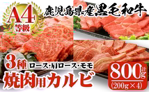 a483 鹿児島県産黒毛和牛(A4等級)焼肉用スライス牛肉(計800g)カルビ3種詰め合わせセット【財宝】 姶良市 国産 肉 牛肉 カルビ 焼き肉 スライス セット鹿児島県姶良市32000肉牛肉