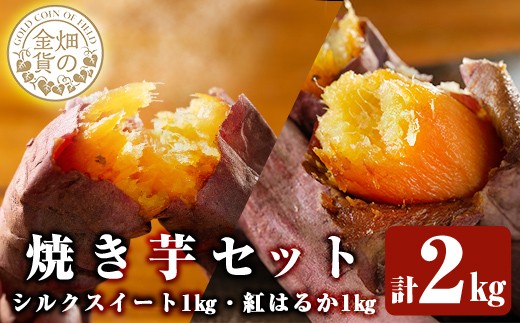 a0001-BS2 冷凍焼き芋!畑の金貨・やきいもセット(紅はるか1kg・シルクスイート1kg)計2kg【甘いも販売所】姶良市 焼き芋 訳あり やきいも スイーツ さつまいも 熟成鹿児島県姶良市9000野菜・き