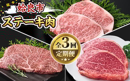 a969-A <コラボ定期便!>姶良市おすすめ!ステーキ肉定期便(全3回)【水迫畜産・財宝】 姶良市 コラボ こらぼ 国産 鹿児島産 お肉 肉 牛肉 ステーキ 冷凍 ランプ シャトーブリアン サーロイ