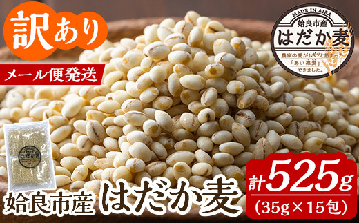 a1029 《訳あり》姶良市産はだか麦35g×15包(合計525g)【竹之内穀類産業】姶良市 国産 ご飯 麦ごはん はだか麦 穀物 食物繊維 小分け 常温 常温保存 メール便鹿児島県姶良市4000米・パン玄米・雑