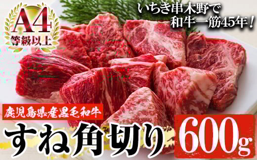 鹿児島県産 黒毛和牛スネ肉 角切り 600g  A4等級以上!冷凍 国産 鹿児島県産 黒毛和牛 スネ カレー や シチュー にもオススメ【A-1823H】鹿児島県いちき串木野市11000肉牛肉