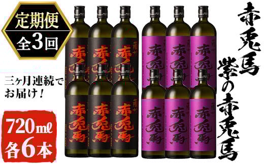 【3か月定期便】赤兎馬・紫の赤兎馬720ml×各6本 計12本を3回お届け【E-105H】鹿児島県いちき串木野市225000酒・アルコール焼酎