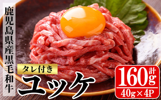 鹿児島県産 黒毛和牛 ユッケ 160g(40g×4P)タレ付き! A4等級以上!冷凍  小分け 国産 鹿児島県産 黒毛和牛 牛肉 赤身 ユッケ【A-1679H】鹿児島県いちき串木野市11000肉牛肉