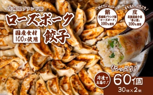 ローズポーク餃子 たっぷり 60個 ( 冷凍 30個 × 2袋 )【 茨城県産  ローズポーク 豚肉 キャベツ 北海道産小麦 春よ来 使用 もちもち ぷりぷり 皮 ギョウザ ギョーザ チャオズ 中華 餃子人気 飲