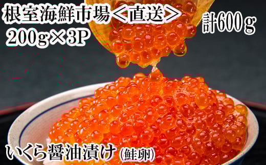B-28012【12/10まで年内配送】  <計600g>根室海鮮市場<直送>いくら醤油漬(鮭卵)200g×3P北海道根室市23000魚介・海産物いくら