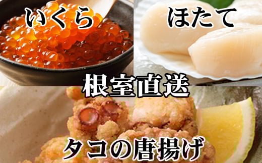 B-76035【年内配送可】 たこ唐揚げ250g×1P、ほたて貝柱500g、いくら醤油漬け100g×1P北海道根室市23000魚介・海産物イカ・タコ・ウニ