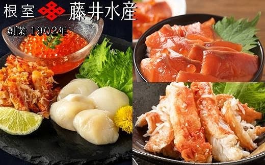 D-42073【12/21まで年内配送】 【北海道根室産】海鮮5種詰合せ(いくら、たらばがに、花咲がに、ほたて、サーモン)北海道根室市58000魚介・海産物いくら