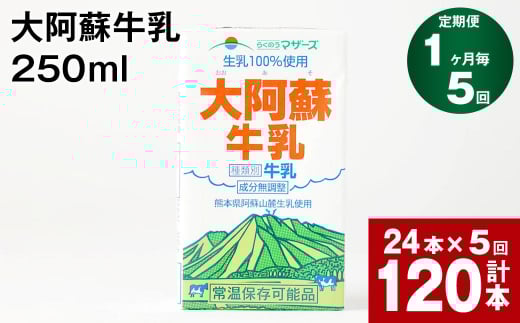 【1ヶ月毎5回定期便】大阿蘇牛乳 250ml 計120本(24本×5回) 計30L熊本県高森町50000卵・乳製品牛乳・乳飲料