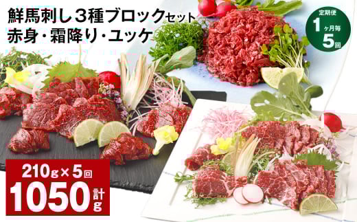 【1ヶ月毎5回定期便】鮮馬刺し 3種ブロックセット(赤身・霜降り・ユッケ)熊本県高森町70000肉ジビエ
