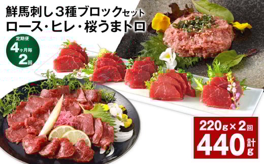 【4ヶ月毎2回定期便】鮮馬刺し3種ブロックセット (ロース・ヒレ・桜うまトロ)熊本県高森町28000肉ジビエ