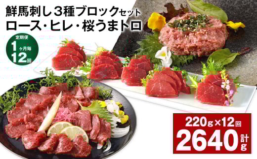 【1ヶ月毎12回定期便】鮮馬刺し3種ブロックセット(ロース・ヒレ・桜うまトロ)熊本県高森町168000肉ジビエ