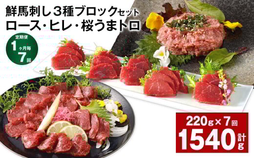 【1ヶ月毎7回定期便】鮮馬刺し3種ブロックセット (ロース・ヒレ・桜うまトロ)熊本県高森町98000肉ジビエ
