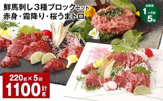 【1ヶ月毎5回定期便】鮮馬刺し 3種ブロックセット 赤身・霜降り・桜うまトロ熊本県高森町60000肉ジビエ