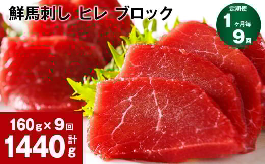 【1ヶ月毎9回定期便】鮮馬刺し ヒレ ブロック 計約1440g(約160g×9回)熊本県高森町108000肉ジビエ