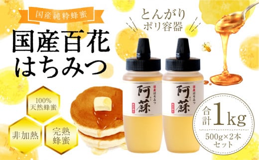 国産 百花はちみつ 合計1kg (500g×2本)【2025年11月発送】とんがりポリ容器 ハチミツ 熊本県産熊本県高森町13000鍋セット・総菜・加工食品ジャム・はちみつ