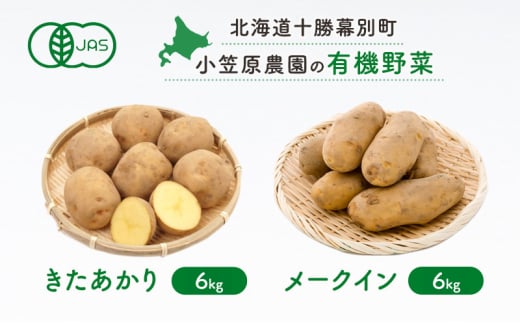 小笠原農園の有機じゃがいも2種詰合せ(きたあかり6kg・メークイン6kg)【北海道十勝幕別】《2025年秋出荷先行予約》【 野菜 芋 じゃがいも きたあかり メークイン セット 北海道 幕別町 】