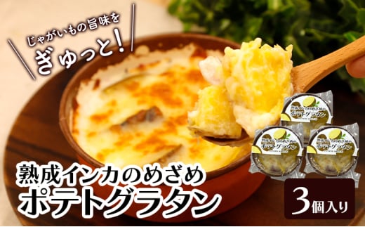 甘みギュッ!とろける「熟成インカのめざめのポテトグラタン」200g×3個入り(冷凍)【 グラタン 惣菜 おかず 野菜 じゃがいも インカのめざめ いも 芋 冷凍 簡単調理 北海道 十勝 幕別 】 [