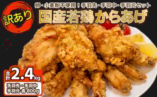 訳あり 唐揚げ 2.4kg 手羽先 手羽元 手羽中 ハーフ 各400g×2  ( 冷凍 真空パック 小分け 国産 若鶏 味 粉付き 簡単調理 からあげ 醤油 晩ごはん おかず 揚げるだけ 名物 肉特集 からあげ藤家 ) 下