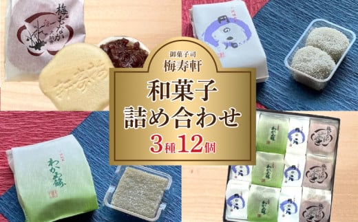 和菓子 詰め合わせ 3種 12個 梅寿軒 ( おやつ デザート スイーツ お菓子 詰合せ お茶菓子 和スイーツ もなか 最中 あんこ 小豆 あずき わかめ 餅 もち ギフト プレゼント お歳暮 お中元 贈答 贈