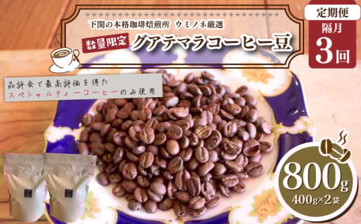 【定期便】【豆】 訳あり コーヒー豆 800g ( 400g × 2袋 ) 隔月3回 合計 2.4kg 数量限定 グアテマラ 珈琲 自家焙煎 下関 山口山口県下関市45000お茶・飲料コーヒー・紅茶
