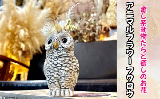 No.322 アニマルフラワー(フクロウ) / インテリア ドライフラワー 置物 癒し 大阪府 特産品大阪府河南町5000衣類・装飾品・工芸品その他 装飾品・工芸品
