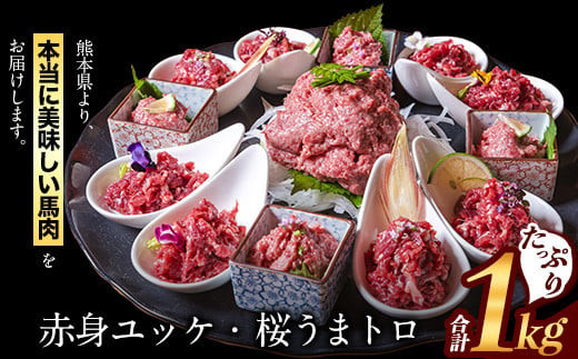 赤身ユッケ桜うまトロセット 計1kg 1000g ユッケ 桜うまトロ(ネギトロ) 馬肉 冷凍 《60日以内に出荷予定(土日祝除く)》 新鮮 さばきたて 真空パック 肉 熊本県球磨郡山江村 馬刺し おつまみ SEN