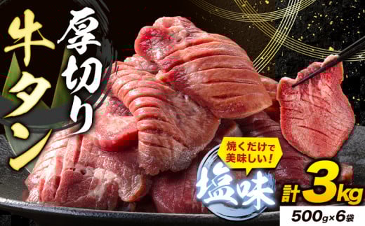 牛タン 厚切り 塩味 3kg 500g×6袋 《30日以内に出荷予定(土日祝除く)》牛肉 肉 牛 たん タン 牛たん 焼くだけ 訳あり 焼肉 焼き肉 熊本県 山江村 厚切り BBQ タン下 塩牛タン 冷凍 味付け肉 一番