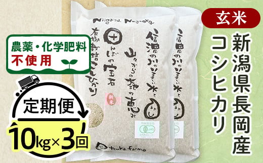 25-7G103【3ヶ月連続お届け】【玄米】新潟県長岡産「有機栽培」コシヒカリ10kg新潟県長岡市126000米・パン玄米・雑穀米・もち米・餅