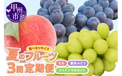 【定期便】【食べきりサイズ】季節限定 夏のフルーツ3回定期便(KSB)C2-101 【桃 もも モモ 黒系ぶどう シャインマスカット 葡萄 ぶどう ブドウ 期間限定 山梨県産 甲州市 フルーツ 果物】山