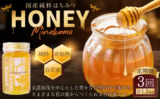 【3ヶ月定期便】国産 無添加 MINOKAMO HONEY はちみつ 1本(500g)×3回 | 藤井養蜂 蜂蜜 ハニー 非加熱 純粋 百花蜜 定期便 岐阜岐阜県美濃加茂市29000鍋セット・総菜・加工食品ジャム・はちみつ